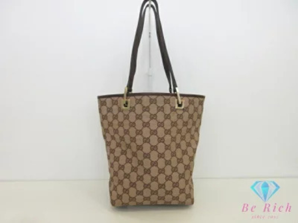 Gucci Handbag Tote Bag Beige Brown GG Canvas Leather